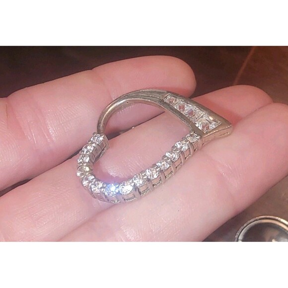 Sterling Silver Open Heart slide Pendant w Round & Baguette Diamonds signed JG - Picture 3 of 16